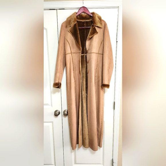 Bebe Micro Fiber Faux Shearling Faux Suede Coat Designer Luxury Vintage - Picture 2 of 6